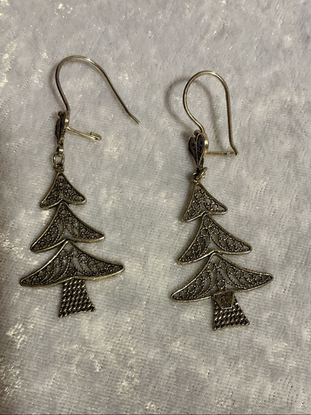 Silver-Tone Filigree Christmas Tree Drop Earrings